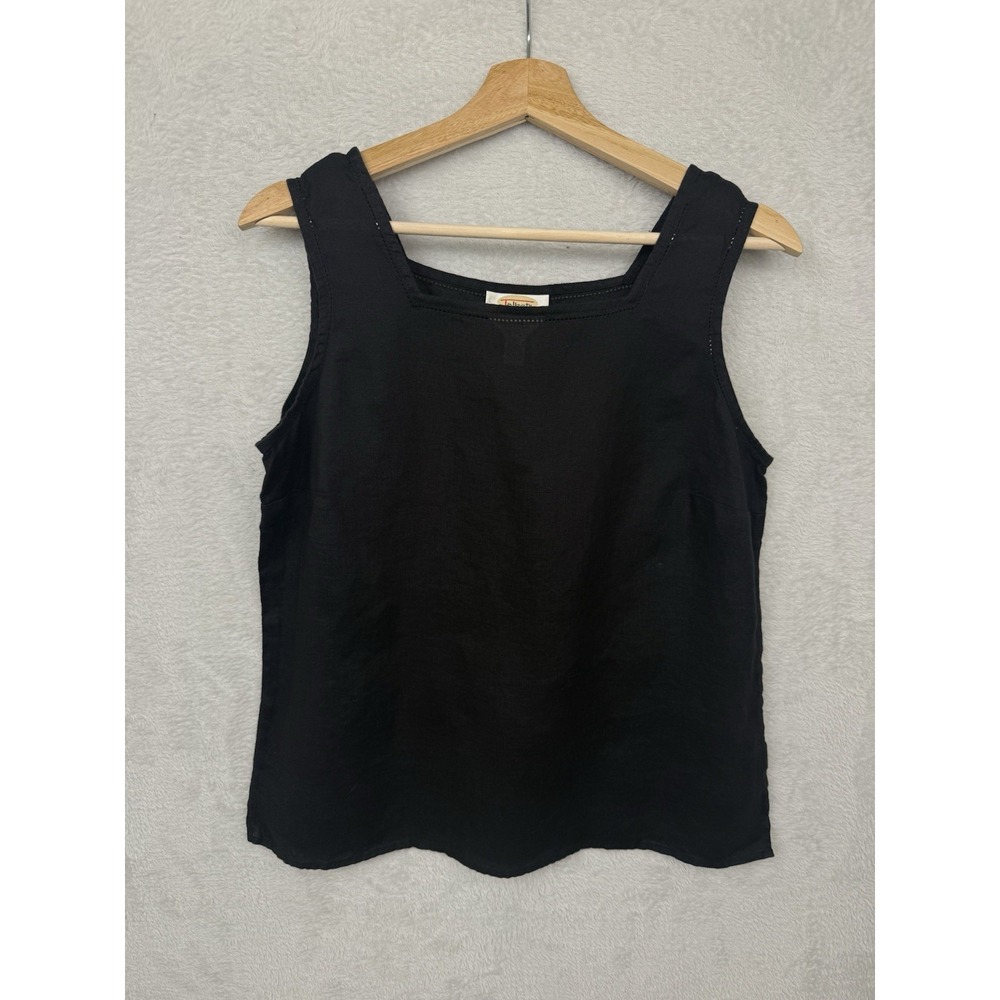 Vintage Talbots Petites Irish Linen Tank Top 14 Black Square Neck 90s Minimalist